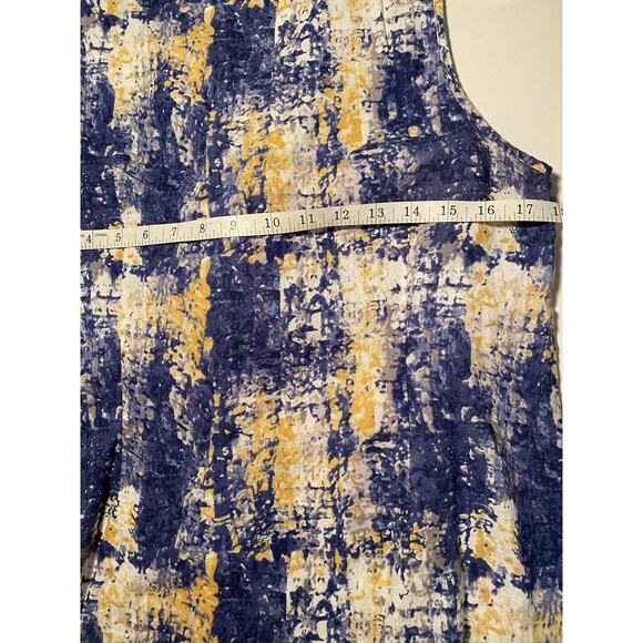 Elena Solano Sleeveless Linen Rayon Large Blouse Ruffle Front Blue Yellow - Picture 8 of 9